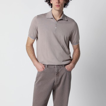 Light brown cotton knit polo shirt