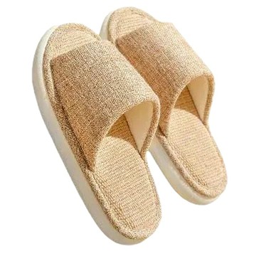 Axis 艾克思 加厚底透氣亞麻靜音防滑室內拖鞋 - 吸濕排汗 柔軟親膚毛巾布內裡 紋理明顯耐磨  35~36  卡其色  1雙