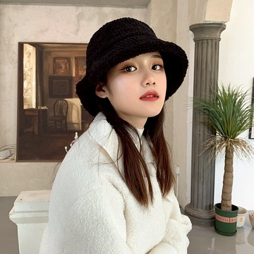秋冬帽子女漁夫帽韓版日系百搭網紅加絨羊羔毛保暖毛絨盆帽顯臉小