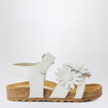 White sandal with applied flowers