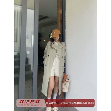 (免運)中長款外套春秋裝豆綠色英倫風衣