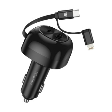 WEPHONE 60W 快充伸縮線75cm 四合一車用充電器/車充(PD/QC快充協議)