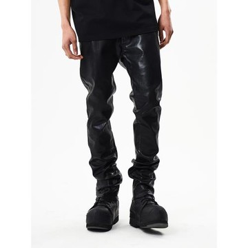 PMW 寶石Gem同款美式復古手工涂層刷蠟微喇黑色牛仔褲緊身束腳褲