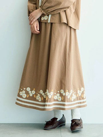 甜感蕾絲下襬花卉刺繡抓褶設計長裙(0F001243710) - Samansa Mos2