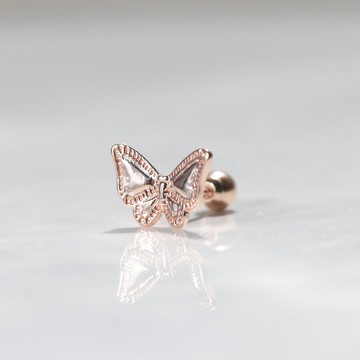 14K 亮金蝴蝶鎖珠耳環 (單個)耳骨 耳窩 不退色