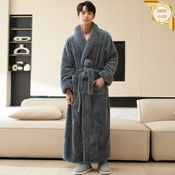 【加厚保暖】男士睡袍 珊瑚絨睡袍 加絨浴袍 長款睡衣 冬季睡衣 家居服 秋冬浴衣 親膚柔軟 連帽設計 冬季居家必備