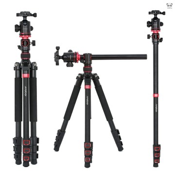 Andoer TTT-012 183cm/72.05inch 鋁合金三腳架 帶全景雲臺 橫置中軸 快裝板 可反折 可拆成