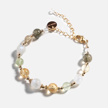 黃水晶月光石葡萄石綠髮碧璽14K包金 水晶手鍊 禮物