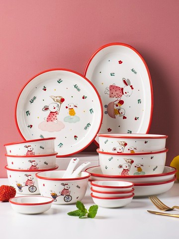 陶瓷餐具套裝家用組合創意可愛兒童韓版飯碗菜盤子大湯面碗碟單個