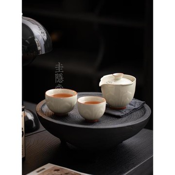 圭隱堂陶瓷戶外便攜旅行功夫茶具套裝草木灰一壺兩杯泡茶杯快客杯