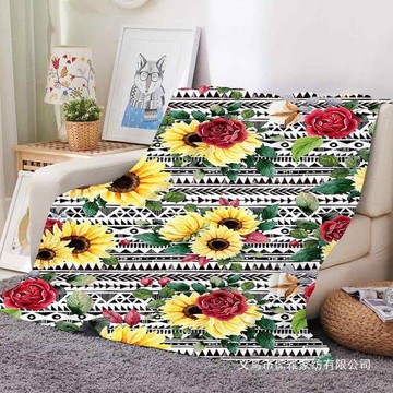 跨境新款向日葵柔軟法蘭絨毛毯 動物紋理 印花毛毯 3D毛毯 一件起
