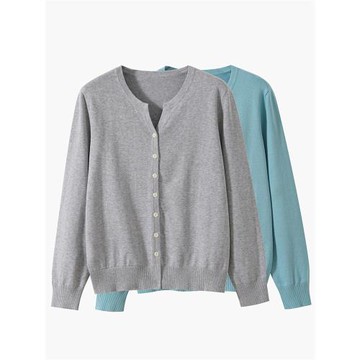 100%純棉開衫外套女針織衫長袖剪刀圓領春秋季薄款全棉女士毛衣