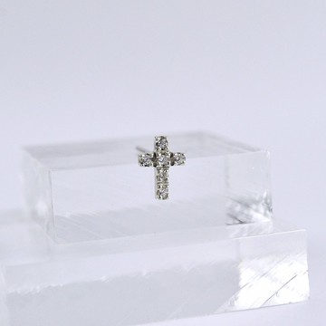 碎鑽十字架耳環(單只) (白色CZ鑽石) 925純銀