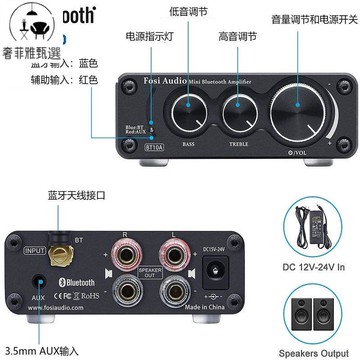 12h出貨 功放機 110V擴大機 FosiAudio BT10A藍牙數字功放TPA3116立體聲雙聲道100W功率放大器