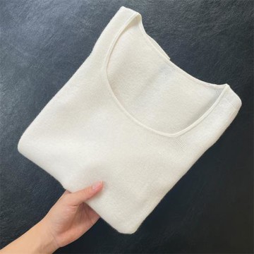 無縫精紡100細羊毛方領針織打底衫女內搭露鎖骨修身薄毛衣通勤潮