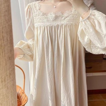 💕甜心大尺碼💕大尺碼 胖MM法式睡裙女春秋季2025款甜美仙女公主風宮廷云朵棉睡衣家居服