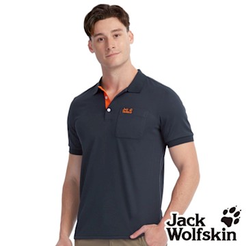【Jack wolfskin 飛狼】男 彩色LOGO刺繡 短袖POLO排汗衫『丈青』