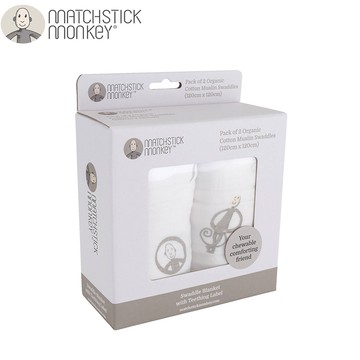 Matchstick Monkey - 100%有機棉包巾-灰長猴 (有機棉包巾)-120x120cm(2入組)