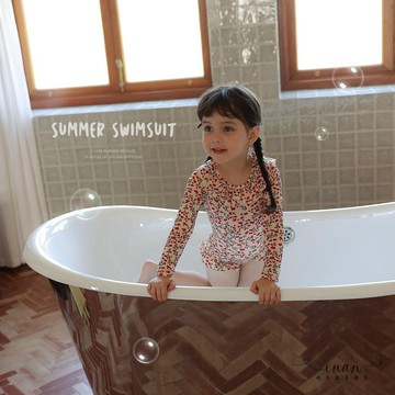 Xuan♥2023女童夏季新款碎花速乾泳裝 寶寶夏天可愛花邊小眾連身泳衣