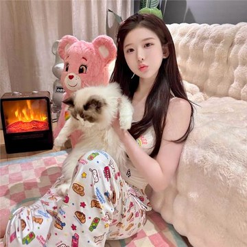 春夏新款可愛辣妹百搭褲子休閑純欲風家居卡通印花長褲減齡睡褲女