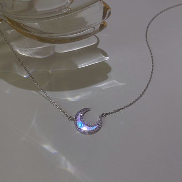 波光粼粼925純銀貝殼月亮項鏈疊戴雙層鎖骨鏈年新款潮ins頸鏈