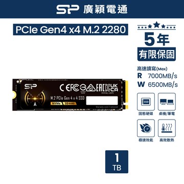 SP廣穎 US75 1TB NVMe Gen4x4 PCIe SSD 固態硬碟(SP01KGBP44US7505)