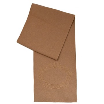 BURBERRY 素面電繡LOGO羊絨長圍巾/披肩(駝色)