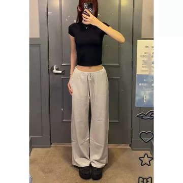 【WYZ】新款休閒美式褲子紋休閒褲直筒學生寬鬆慵懶顯瘦百搭垂感長褲