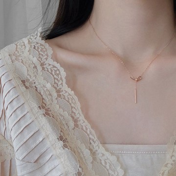 現貨-925銀ins項鍊女款冷淡風韓版鎖骨鏈簡約大方學生氣質森系玫瑰金-D138