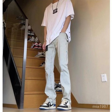 【牛仔褲】 高彈力褲子 束腳牛仔褲 長褲男 九分長褲 寬鬆牛仔褲 休閒長褲 夏季牛仔褲 百搭復古牛仔褲牛仔褲 YNG7