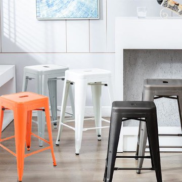 【E-home】四入組-Vali瓦力工業風可堆疊金屬吧檯椅-高61cm