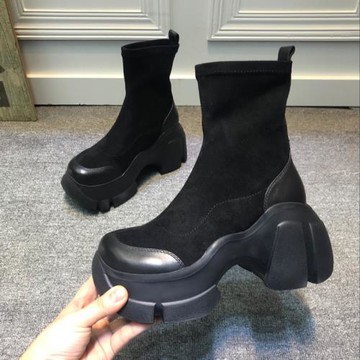 2024歐洲站秋冬新款松糕厚底彈力靴短靴時尚圓頭馬丁靴女靴子潮