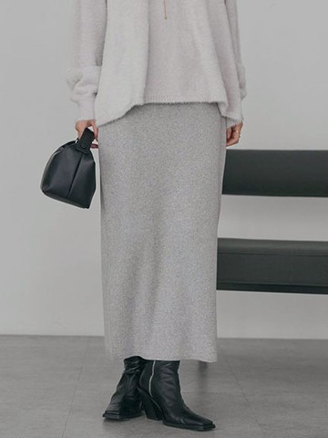 防靜電-羅紋針織後開衩合身長裙(0H001061700) - AMERICAN HOLIC