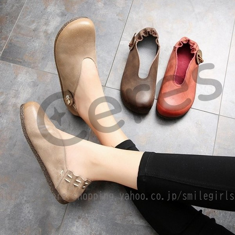レディース ぺたんこ 靴 パンプス 革 スリッポン ボタン ローヒール かわいい カジュアル おしゃれ 歩きやすい 通販 Lineポイント最大0 5 Get Lineショッピング