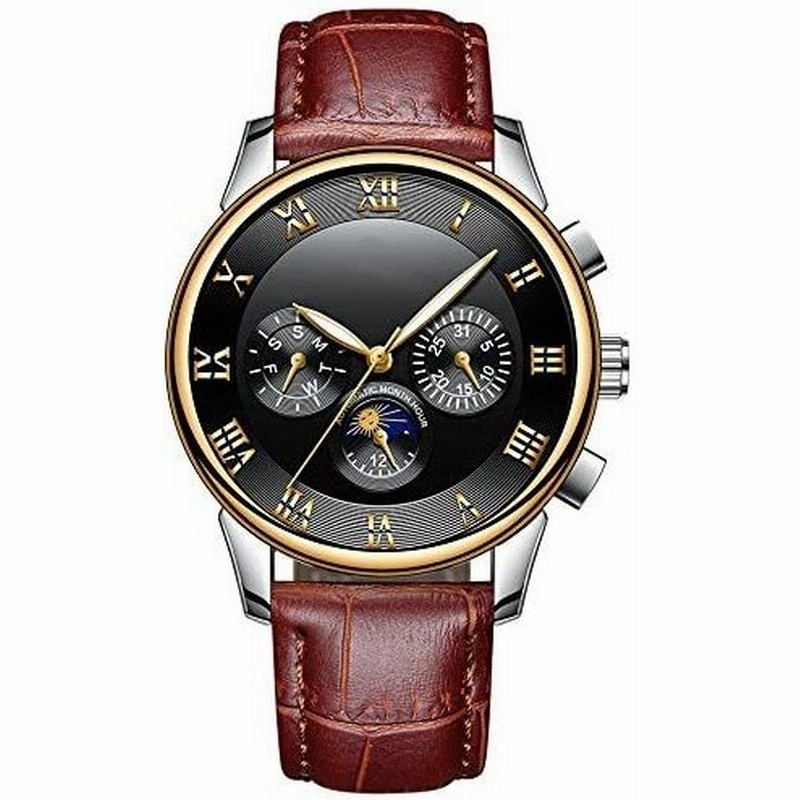 Gute出品 腕時計 メンズ 自動巻き 日付 曜日 24時間 シンプル 夜光 革バンド 格好良い ベーシック ブラック 機械式 オシャレ 通販 Lineポイント最大0 5 Get Lineショッピング