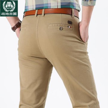 春秋季休閑褲男寬松直筒褲子大碼多口袋中腰免燙純棉彈力工裝褲男