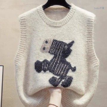 保暖🌸圓領針織馬甲背心女春秋新款寬鬆外穿馬夾疊穿外搭毛衣坎肩潮