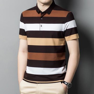 夏季新款polo衫男士薄款條紋短袖t恤潮流韓版寬松男裝半袖體恤衫