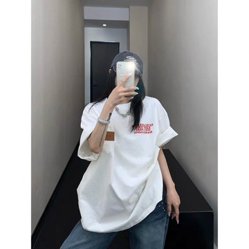 【RICECAKE & OISIS】美式圖案 字母刺繡 短袖t恤 高級感 百搭 上衣 oversize 女
