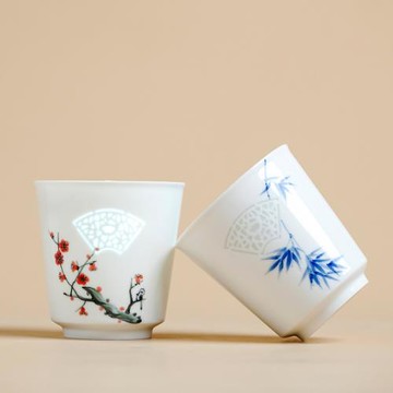 德鼎陶瓷茶盞手繪家用女士專用喝杯品茗杯茶杯個人玲瓏陶瓷主人杯