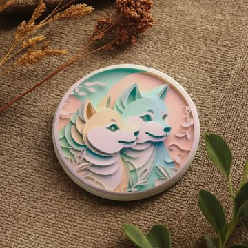 TRON 圓形硬式珪藻土杯墊 紙雕貓狗鼠動物-2 吸水杯墊 速乾杯墊 防潮杯墊