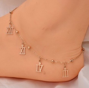 現貨+預購 玫瑰金腳鍊 鑲鑽銀飾-時尚羅馬數字母親節生日情人節禮物女飾品71ak56【獨家進口】【米蘭精品】