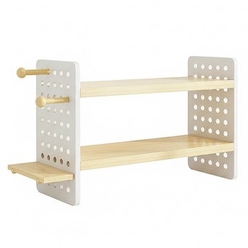 桌面洞洞板置物架 木質置物架/玄關收納/文具收納/公仔展示架/桌上收納  2層  60 x 20 x 36cm  木色 + 白色
