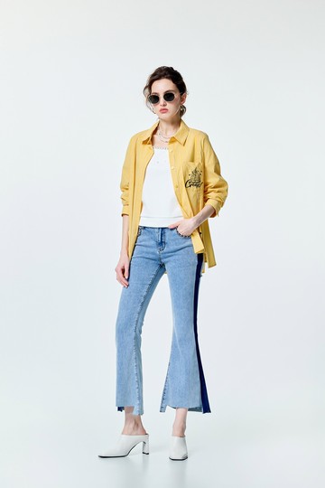 側邊撞色鏈條牛仔褲