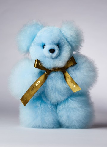 秘魯工匠手工天然羊駝毛泰迪熊娃娃-糖果藍-38cm