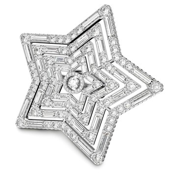 Stella 戒指, 混合式切割, 星星, 大碼, 白色, 鍍白金色