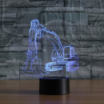 挖掘機七彩3d小夜燈亞克力led臥室床頭燈起夜臺燈桌面氛圍裝飾燈