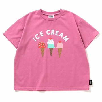 日本 BREEZE - 速乾舒適印花短袖上衣-冰淇淋-粉紅