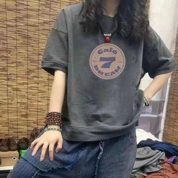100%純棉 短袖上衣 大尺碼上衣 短袖t恤女 純棉上衣 寬鬆上衣 圓領上衣 印花t恤 短袖女 休閒上衣 情侶短袖 女裝