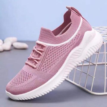 春夏季新款時尚百搭女鞋飛織網面透氣運動休閑鞋軟底防滑跑步鞋女